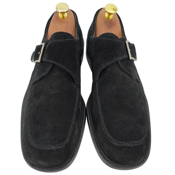 Vintage Bally Italy Monk Strap Loafers Mens 8.5D Black Suede Buckle Dress Shoes